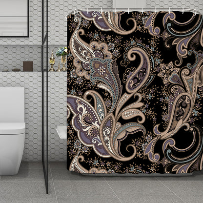 Dark Brown Paisley Pattern Print Polyester Shower Curtain