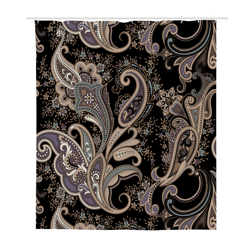 Dark Brown Paisley Pattern Print Polyester Shower Curtain