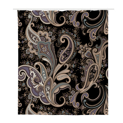 Dark Brown Paisley Pattern Print Polyester Shower Curtain