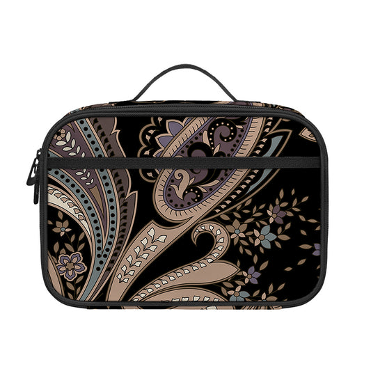 Dark Brown Paisley Pattern Print Portable Lunch Bag