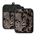 Dark Brown Paisley Pattern Print Pot Holders With Pocket
