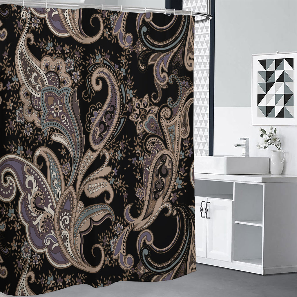 Dark Brown Paisley Pattern Print Premium Shower Curtain