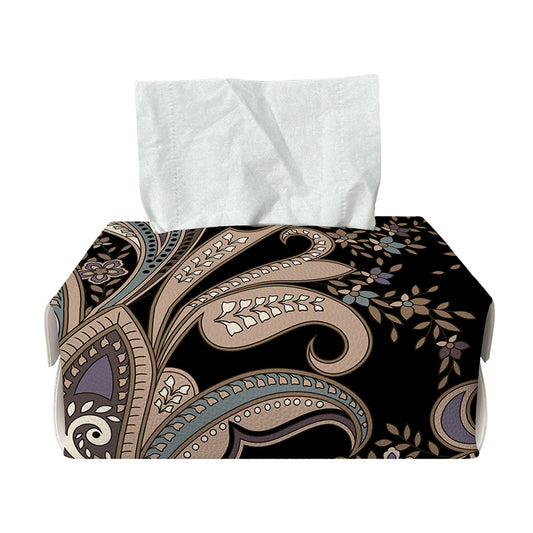 Dark Brown Paisley Pattern Print Rectangle Tissue Box Cover