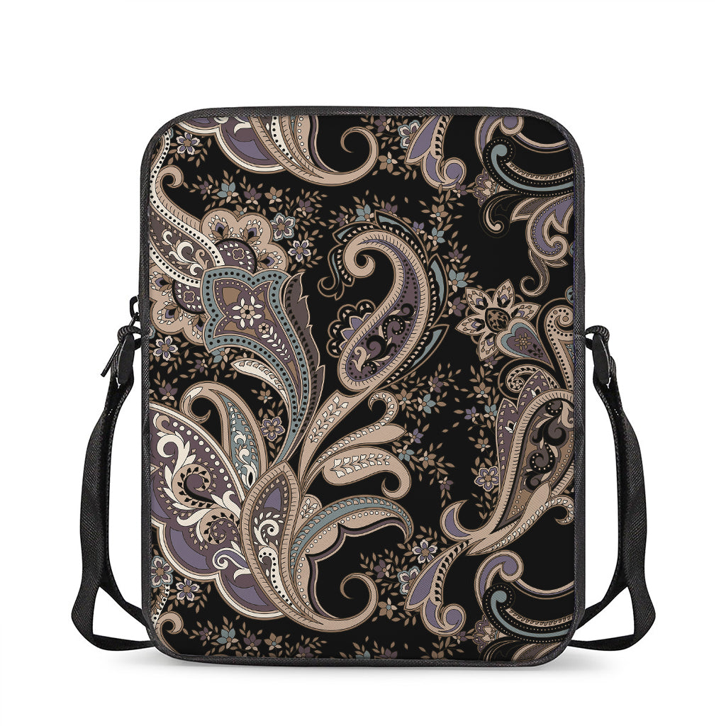 Dark Brown Paisley Pattern Print Rectangular Crossbody Bag