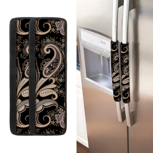 Dark Brown Paisley Pattern Print Refrigerator Handle Covers