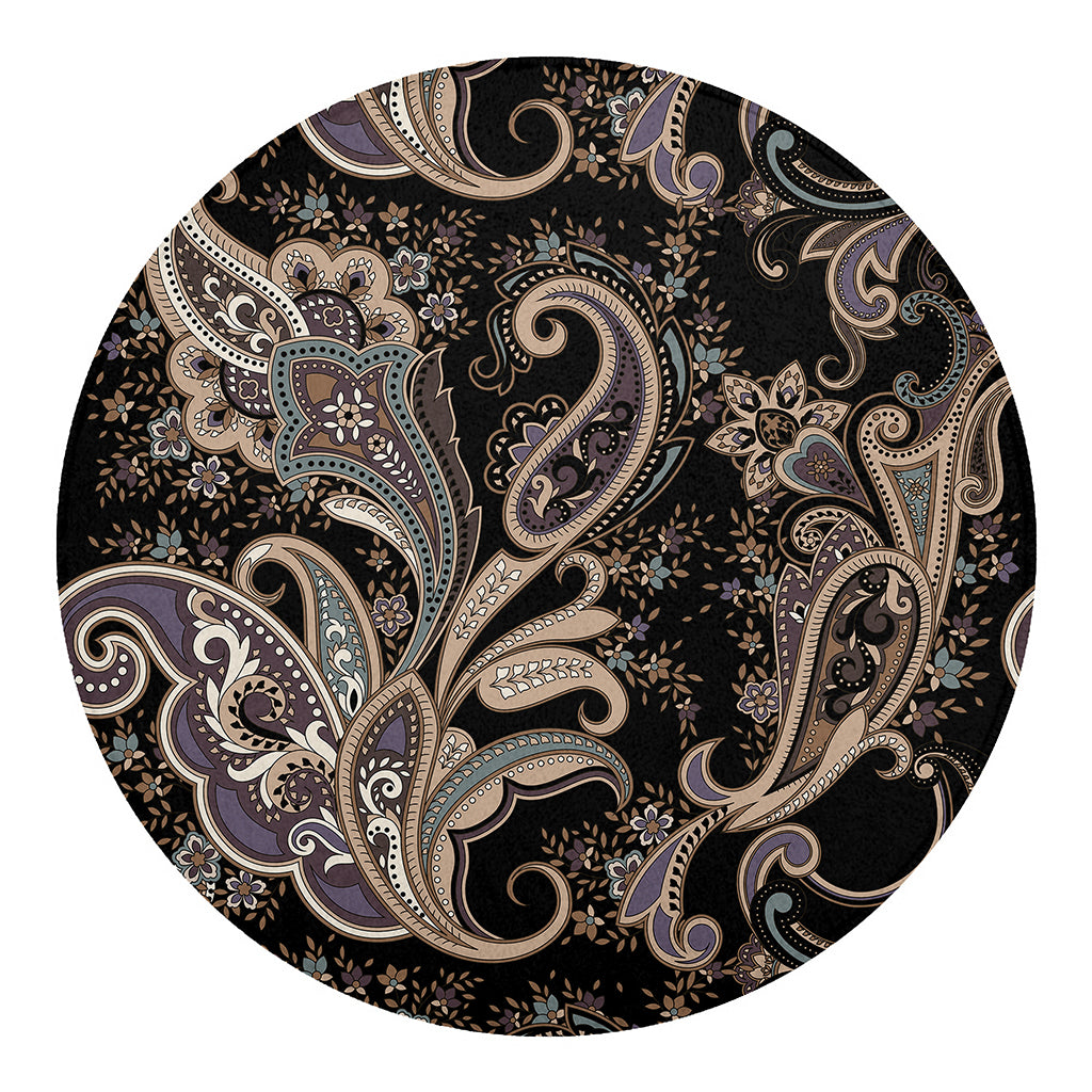 Dark Brown Paisley Pattern Print Round Blanket