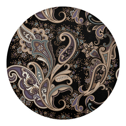 Dark Brown Paisley Pattern Print Round Blanket