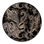Dark Brown Paisley Pattern Print Round Floor Mat
