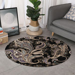 Dark Brown Paisley Pattern Print Round Rug