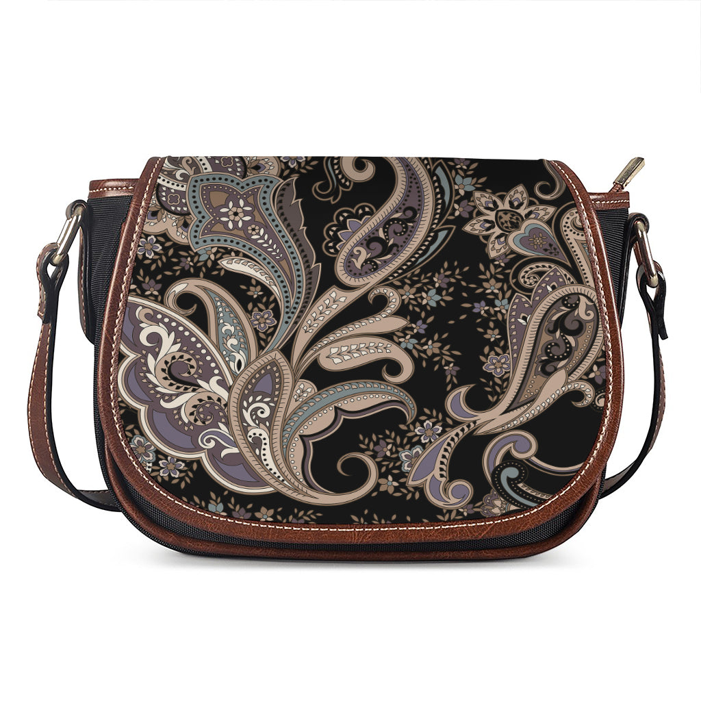 Dark Brown Paisley Pattern Print Saddle Bag