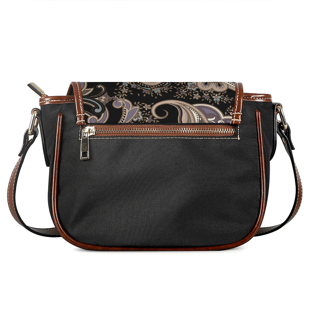 Dark Brown Paisley Pattern Print Saddle Bag