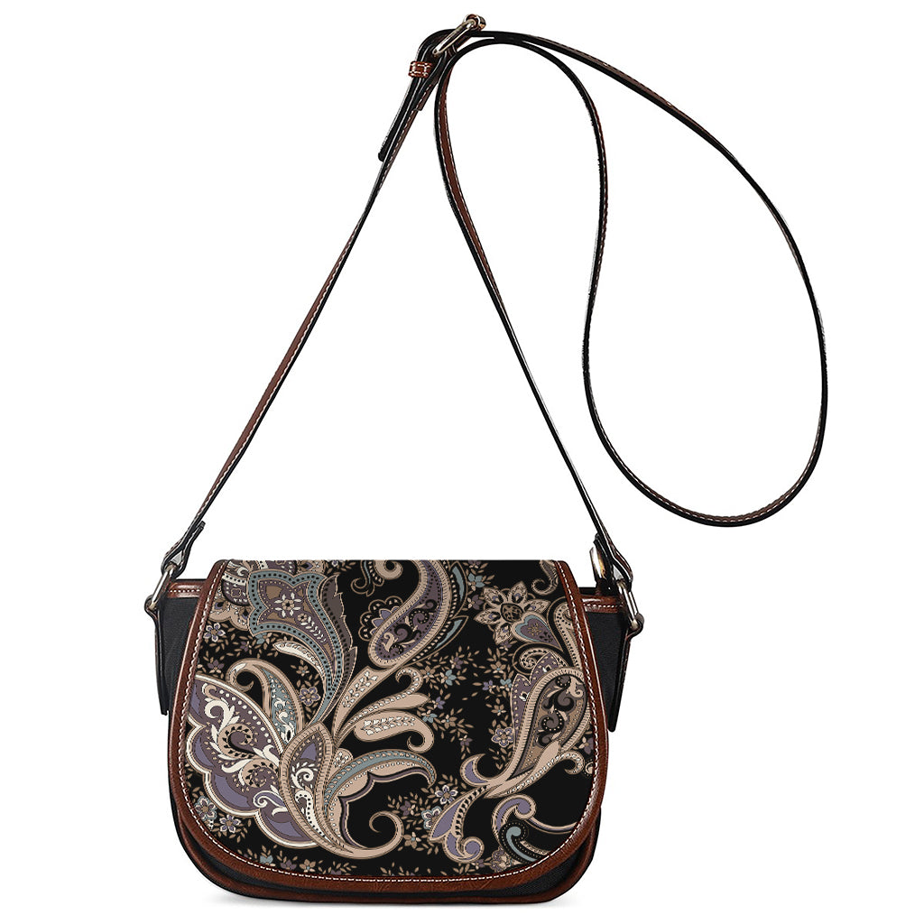 Dark Brown Paisley Pattern Print Saddle Bag