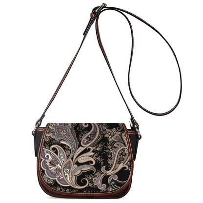Dark Brown Paisley Pattern Print Saddle Bag