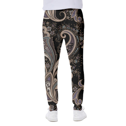 Dark Brown Paisley Pattern Print Scuba Joggers