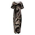 Dark Brown Paisley Pattern Print Short Sleeve Long Nightdress