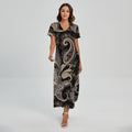 Dark Brown Paisley Pattern Print Short Sleeve Maxi Dress