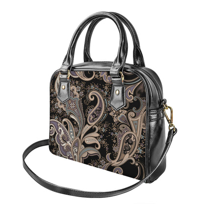 Dark Brown Paisley Pattern Print Shoulder Handbag