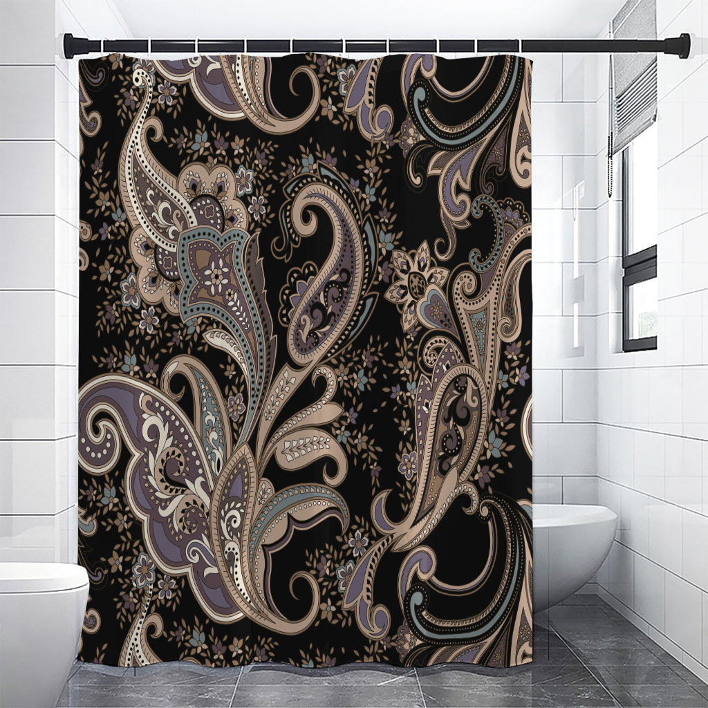 Dark Brown Paisley Pattern Print Shower Curtain