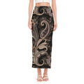 Dark Brown Paisley Pattern Print Side Slit Maxi Skirt