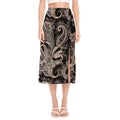 Dark Brown Paisley Pattern Print Side Slit Midi Skirt