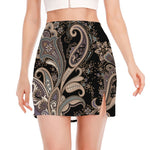 Dark Brown Paisley Pattern Print Side Slit Mini Skirt