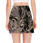 Dark Brown Paisley Pattern Print Side Slit Mini Skirt