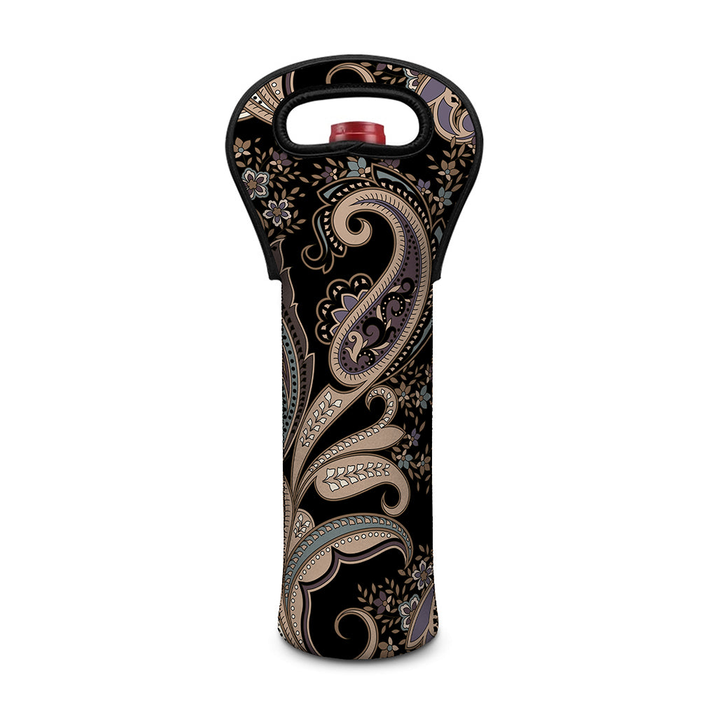 Dark Brown Paisley Pattern Print Single Neoprene Wine Tote
