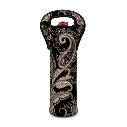 Dark Brown Paisley Pattern Print Single Neoprene Wine Tote