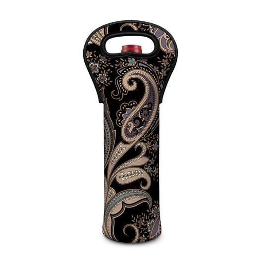 Dark Brown Paisley Pattern Print Single Neoprene Wine Tote