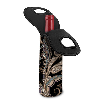 Dark Brown Paisley Pattern Print Single Neoprene Wine Tote