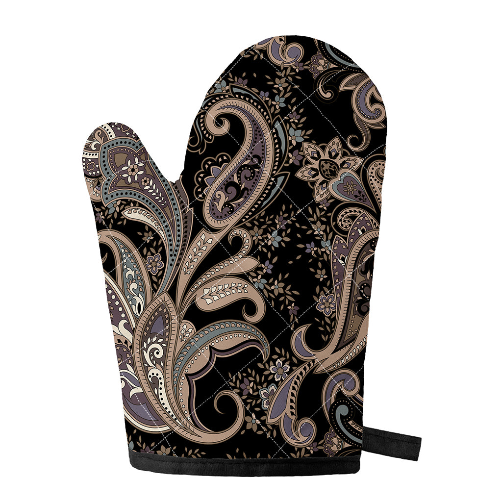 Dark Brown Paisley Pattern Print Single Oven Mitt