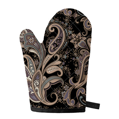 Dark Brown Paisley Pattern Print Single Oven Mitt