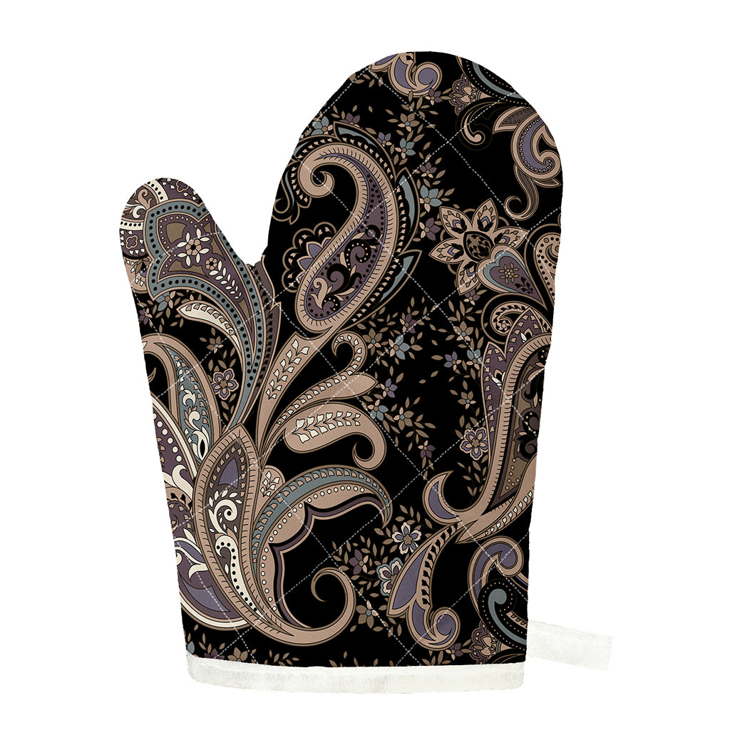 Dark Brown Paisley Pattern Print Single Oven Mitt