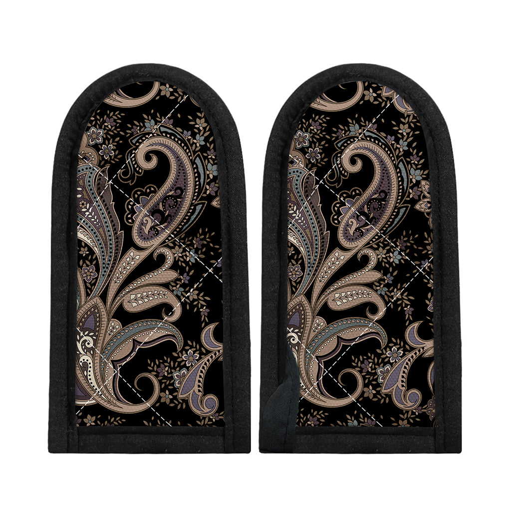 Dark Brown Paisley Pattern Print Skillet Handle Cover