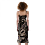 Dark Brown Paisley Pattern Print Slim Fit Midi Cami Dress