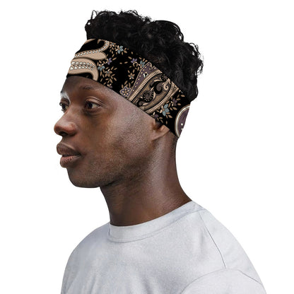 Dark Brown Paisley Pattern Print Sports Headband