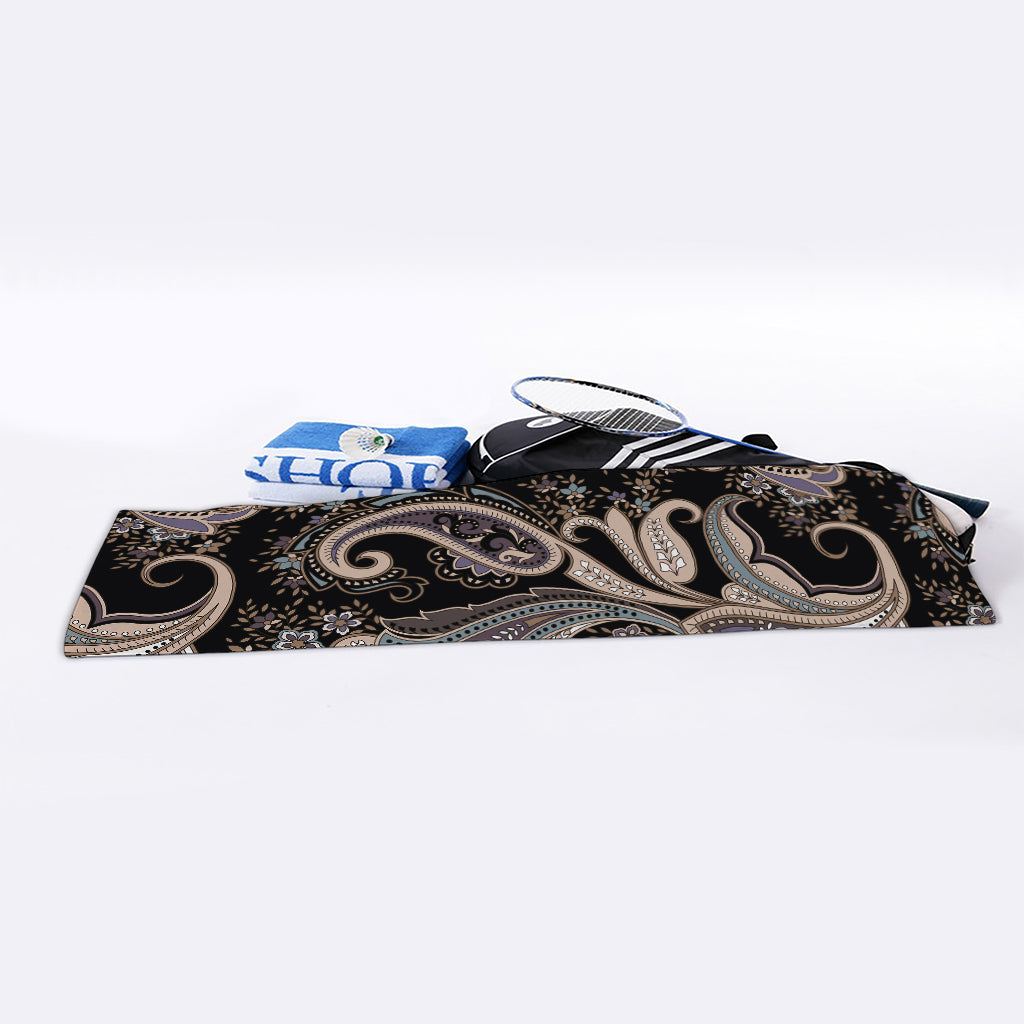 Dark Brown Paisley Pattern Print Sports Towel