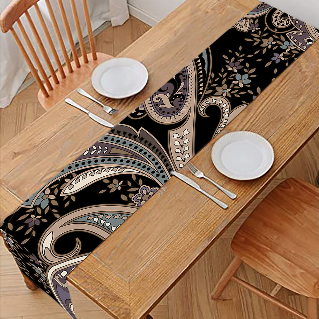 Dark Brown Paisley Pattern Print Table Runner