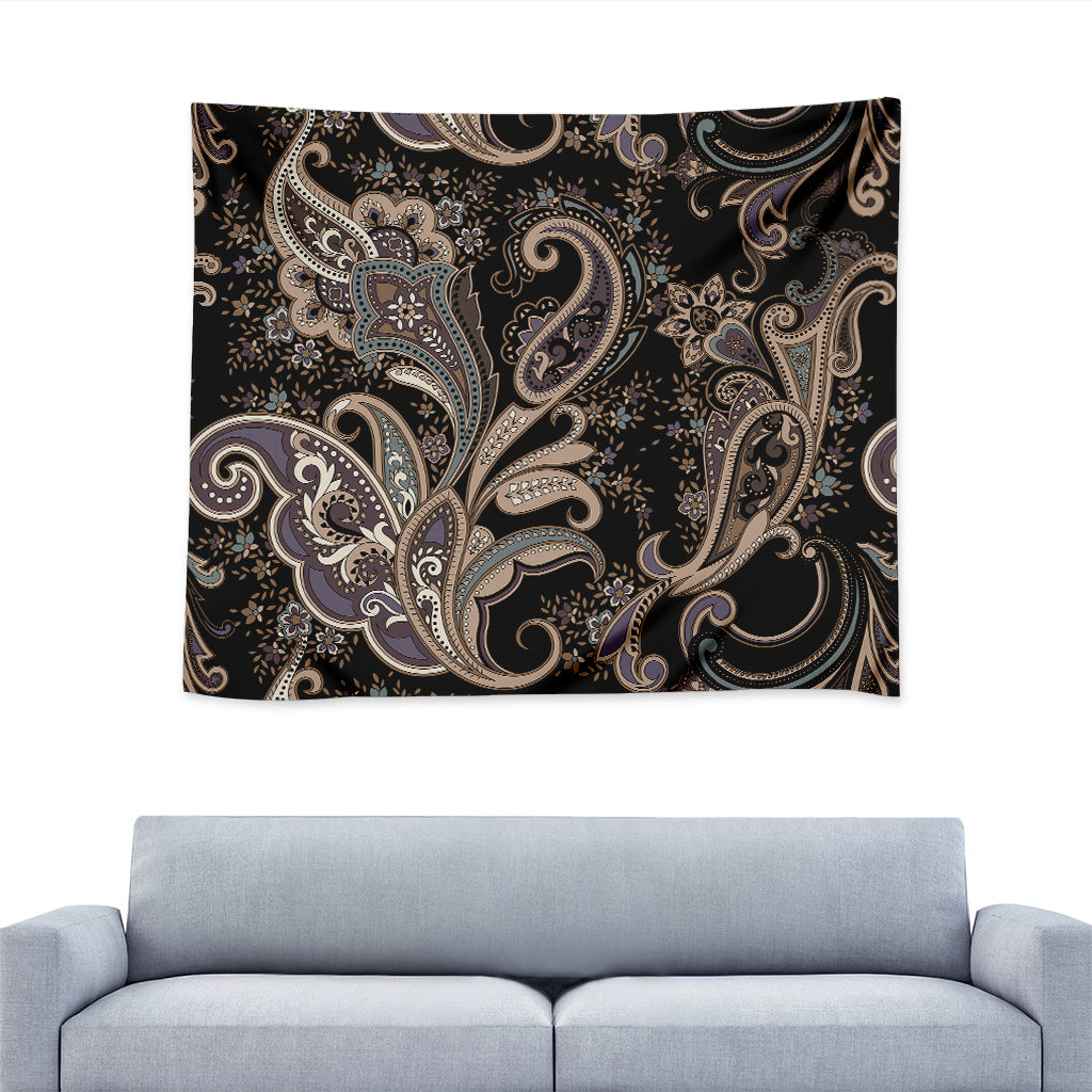 Dark Brown Paisley Pattern Print Tapestry