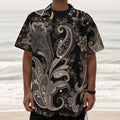 Dark Brown Paisley Pattern Print Textured Short Sleeve Shirt