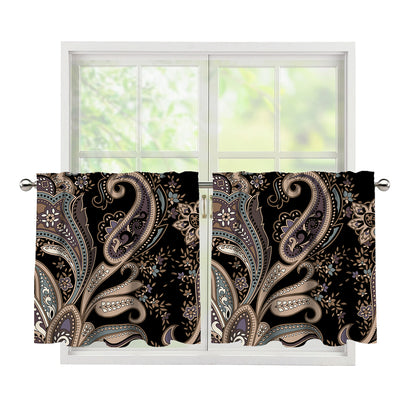 Dark Brown Paisley Pattern Print Tier Curtains