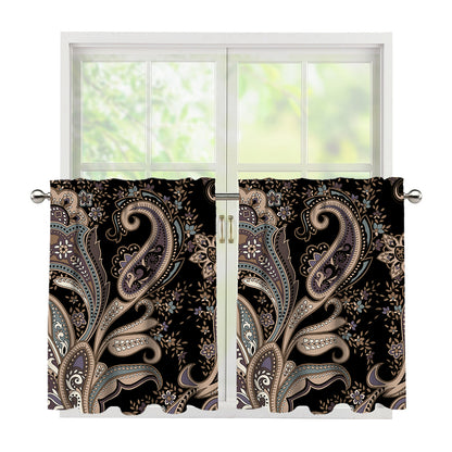 Dark Brown Paisley Pattern Print Tier Curtains
