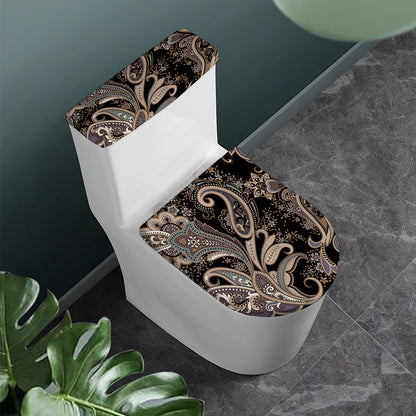 Dark Brown Paisley Pattern Print Toilet Lid And Tank Cover Set