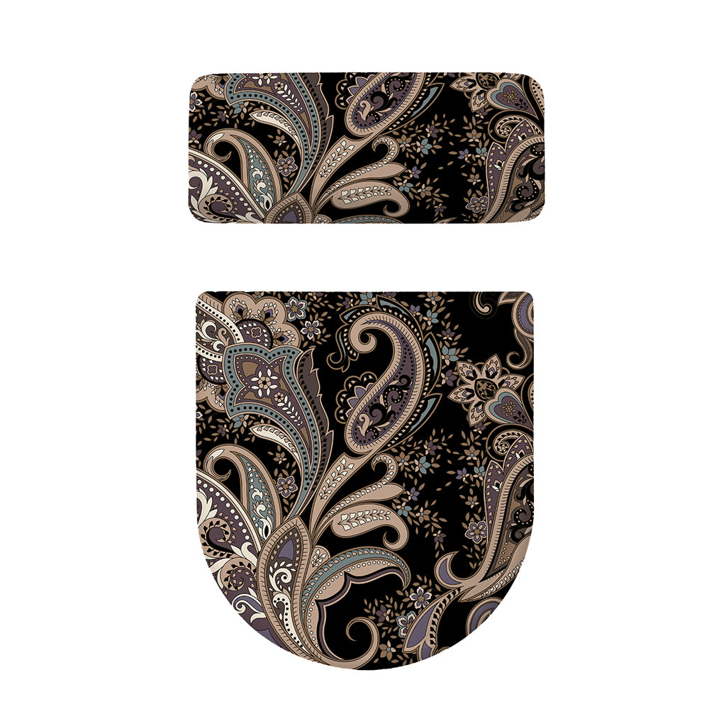 Dark Brown Paisley Pattern Print Toilet Lid And Tank Cover Set