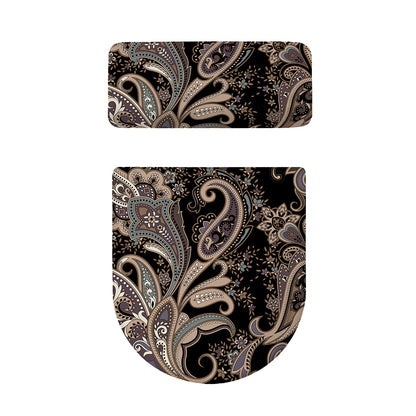 Dark Brown Paisley Pattern Print Toilet Lid And Tank Cover Set