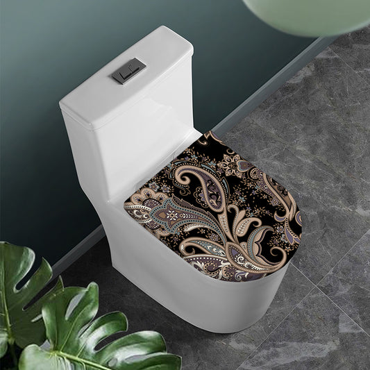 Dark Brown Paisley Pattern Print Toilet Lid Cover