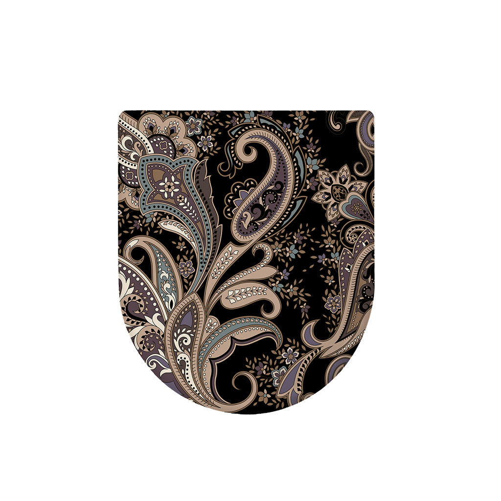 Dark Brown Paisley Pattern Print Toilet Lid Cover