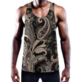 Dark Brown Paisley Pattern Print Men's Workout Tank Top