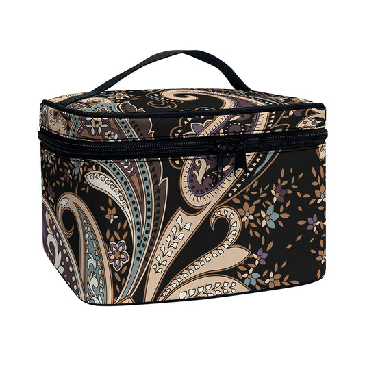 Dark Brown Paisley Pattern Print Travel Makeup Bag
