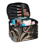 Dark Brown Paisley Pattern Print Travel Makeup Bag